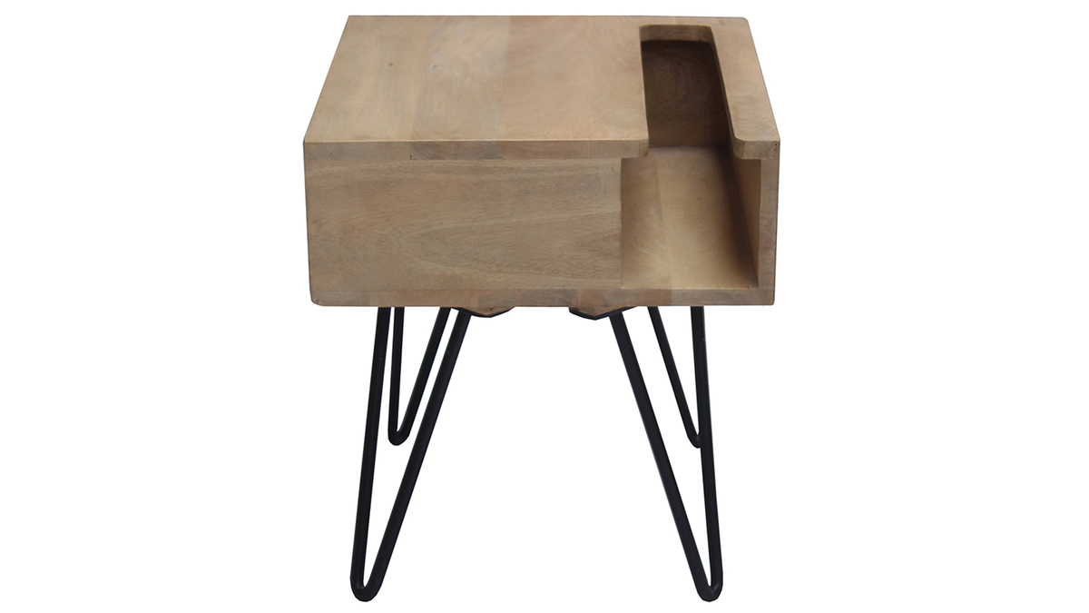 Table de chevet industrielle bois manguier massif et mtal noir VIBES