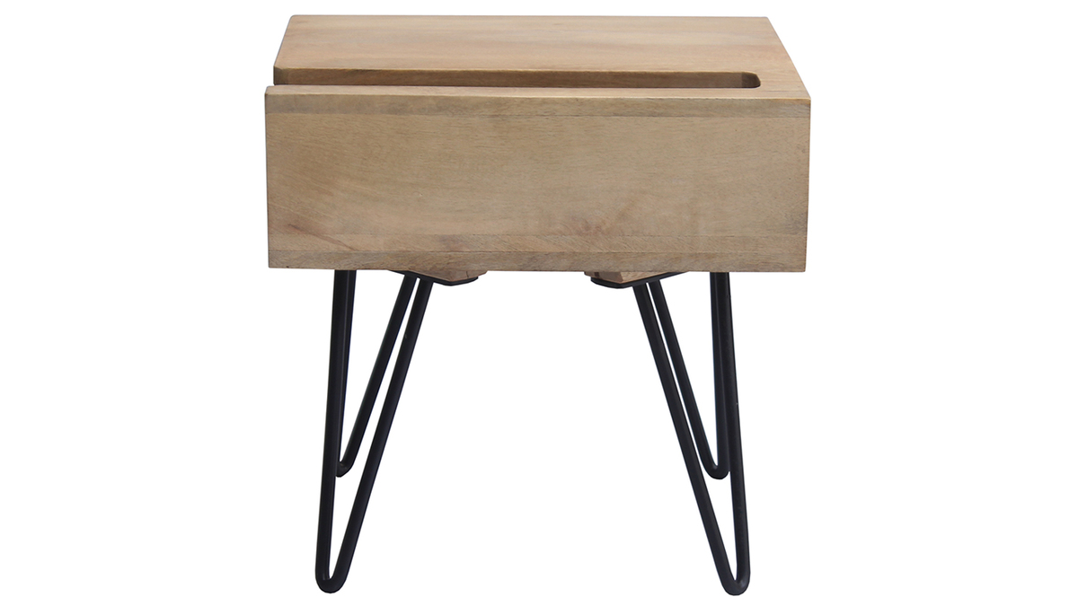 Table de chevet industrielle bois manguier massif et mtal noir VIBES