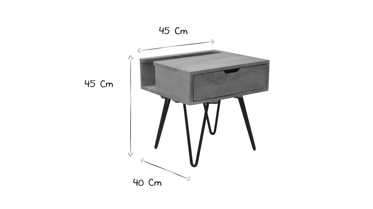 Table de chevet industrielle bois manguier massif et mtal noir VIBES