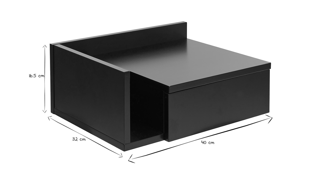 Table de chevet murale noire avec tiroir L40 cm NASTY