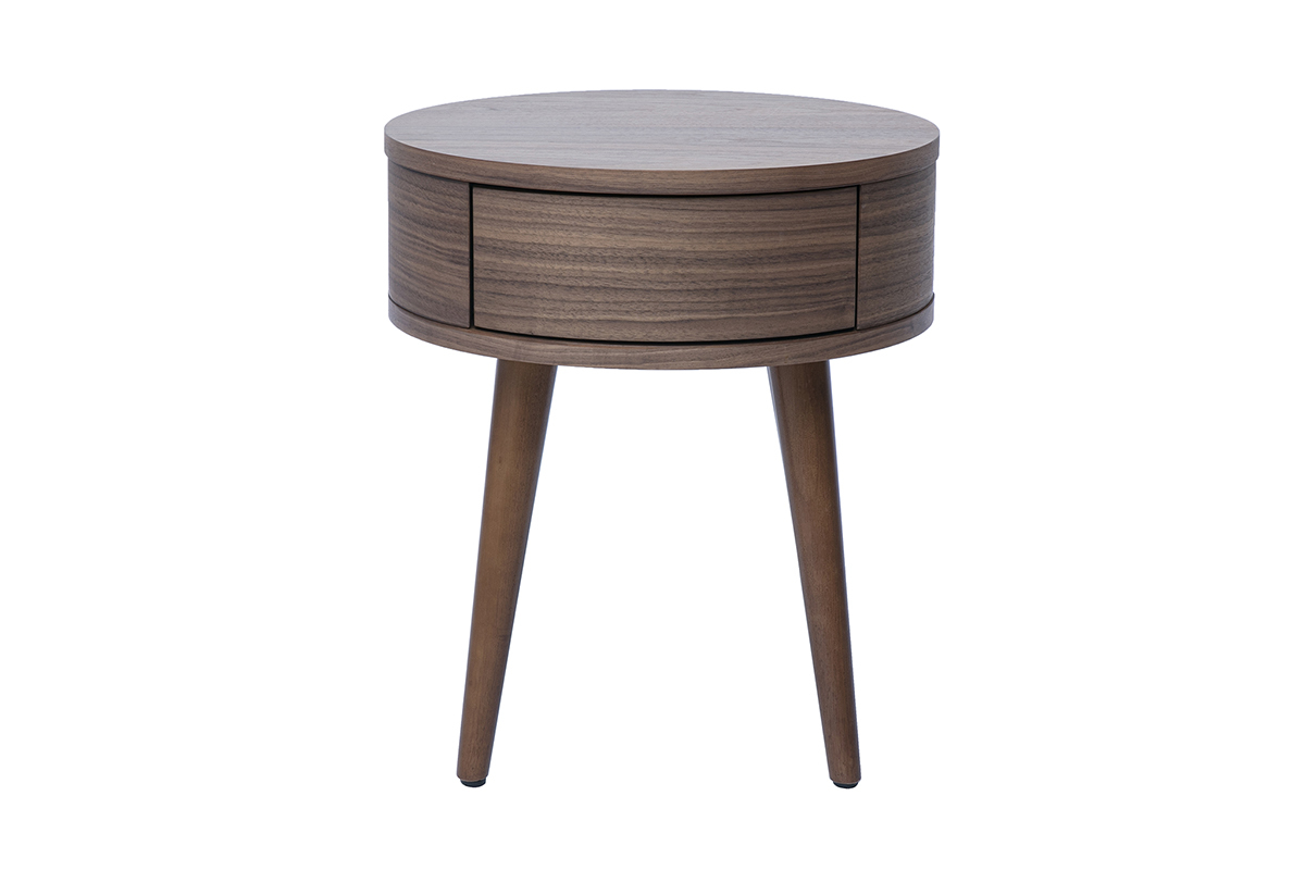 Table de chevet ronde en bois fonc� avec tiroir JUDITH