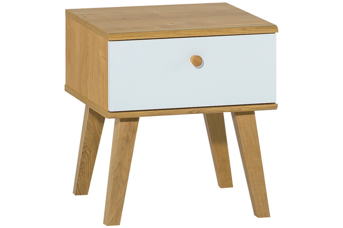 Table de chevet scandinave avec tiroir blanc et bois clair ch�ne MAHE