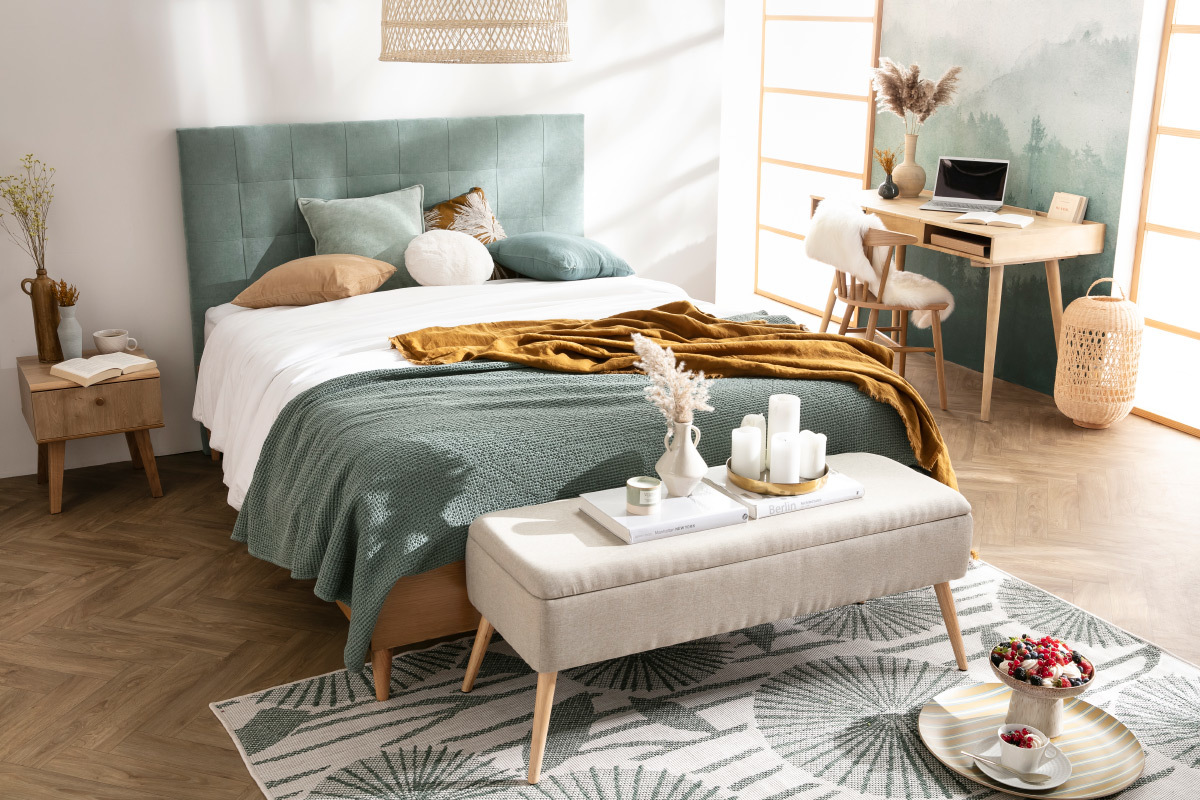 Table de chevet scandinave avec tiroir blanc et bois clair ch�ne MAHE