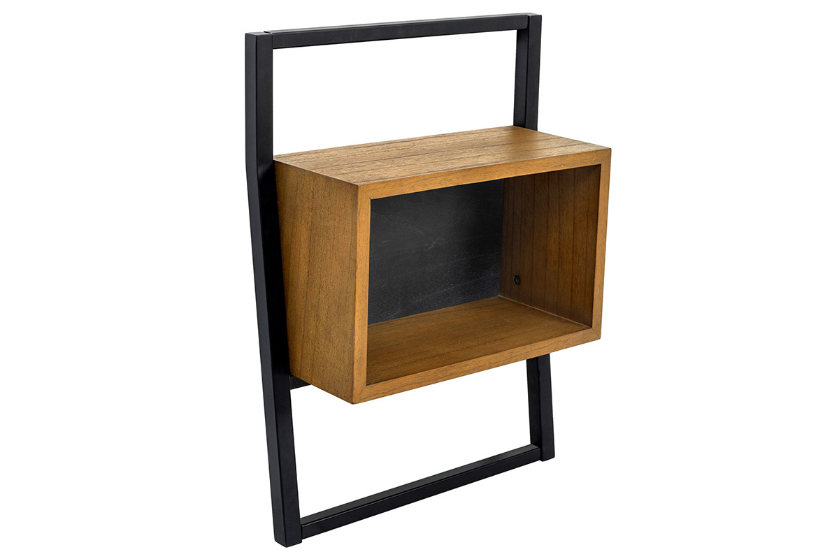 Table de chevet vintage bois et mtal noir SERAH