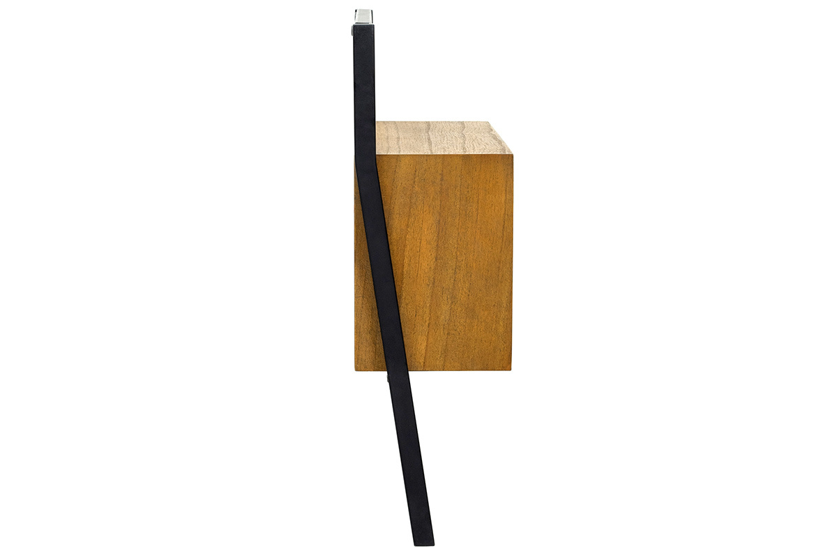 Table de chevet vintage bois et mtal noir SERAH