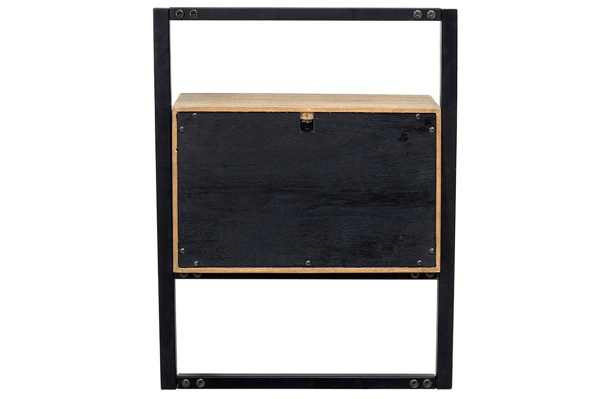 Table de chevet vintage bois et mtal noir SERAH