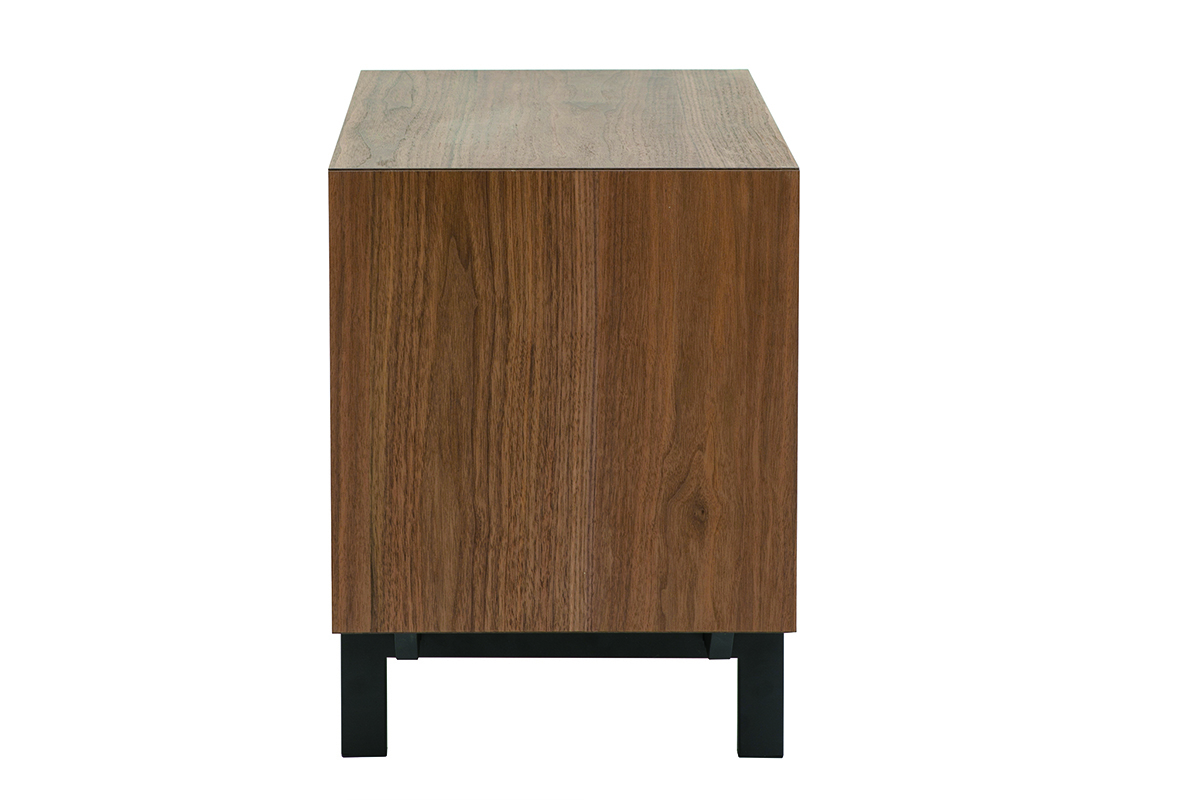 Table de chevet vintage bois fonc� noyer et m�tal MANNY