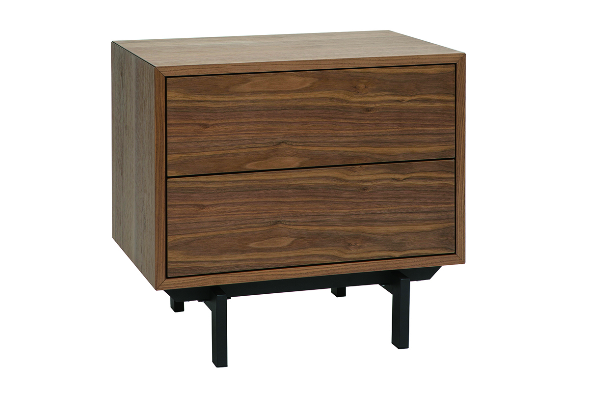 Table de chevet vintage bois fonc� noyer et m�tal MANNY