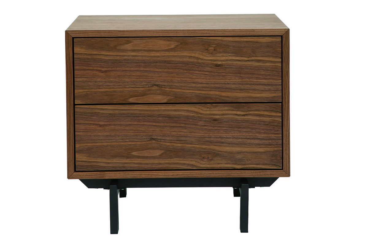 Table de chevet vintage bois fonc� noyer et m�tal MANNY