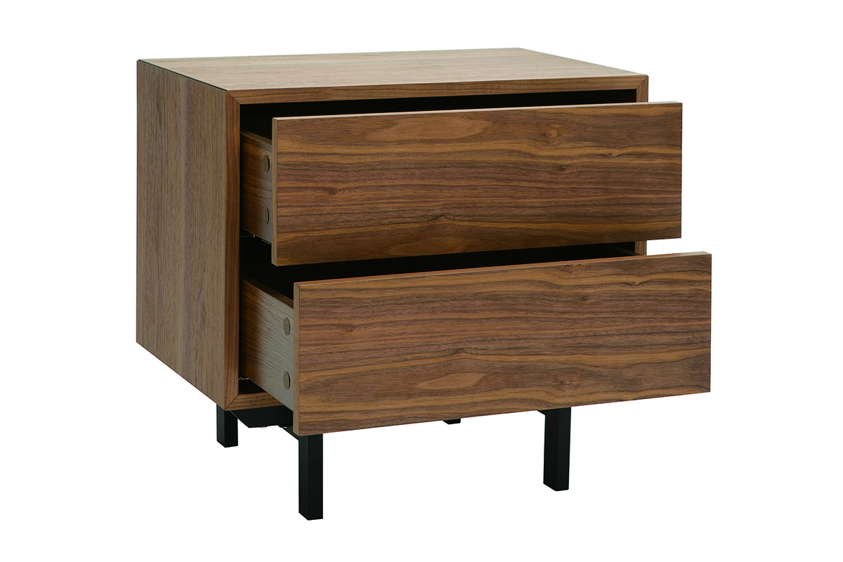 Table de chevet vintage bois fonc� noyer et m�tal MANNY