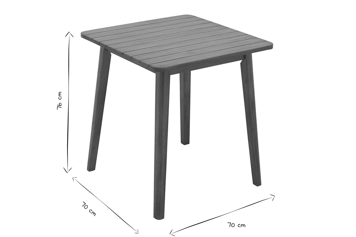 Table de jardin carr�e en bois massif L70 cm ADELIE