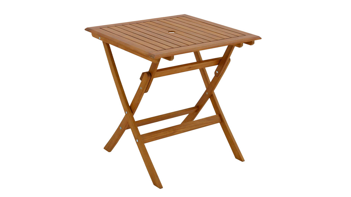 Miliboo Table De Jardin Carrée Pliante En Bois Massif - 140x140 Cm - Acacia - 8 Places - Trou Pour Parasol - Modèle Santiago