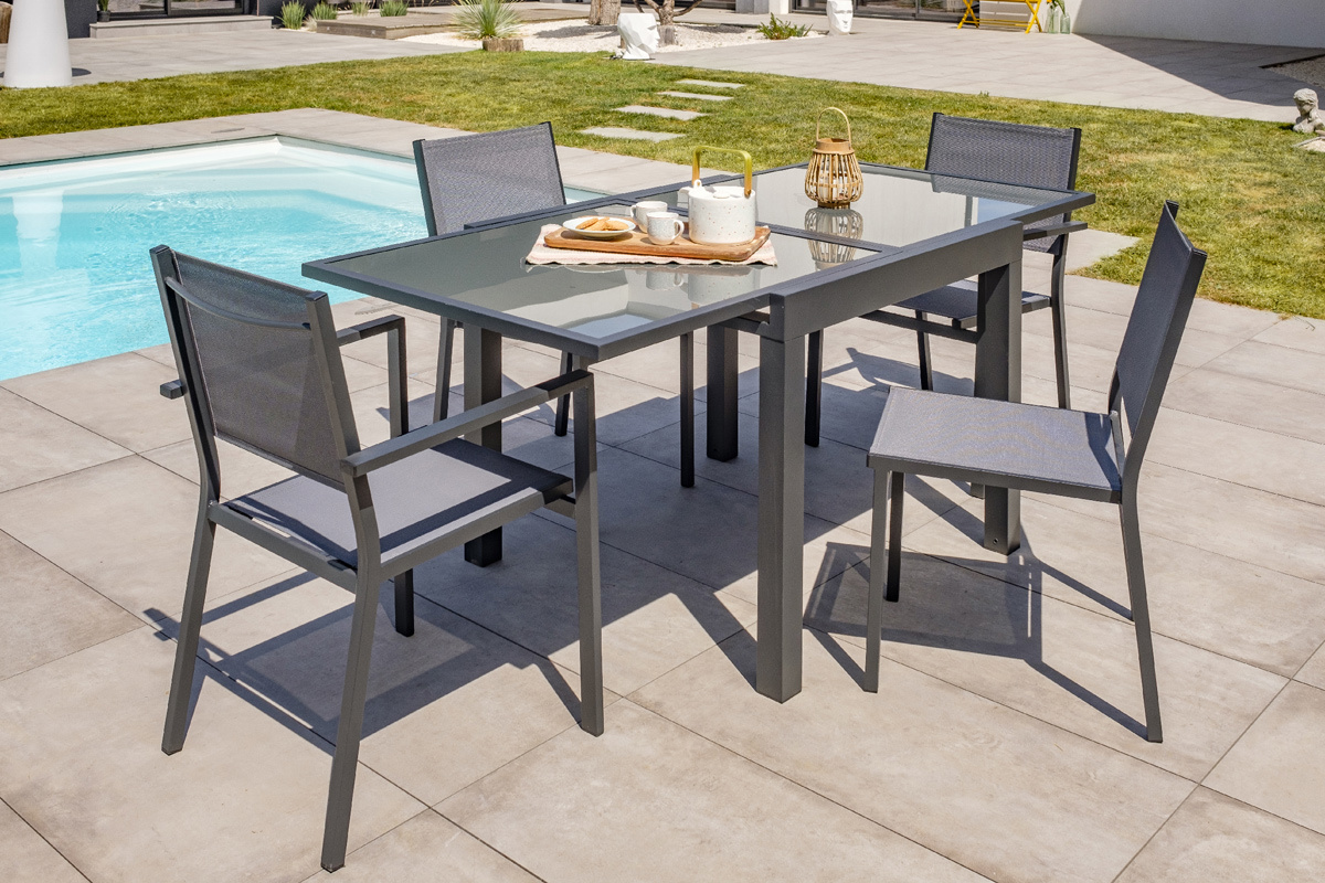 Table de jardin extensible gris anthracite L90-180 cm PORTOFINO