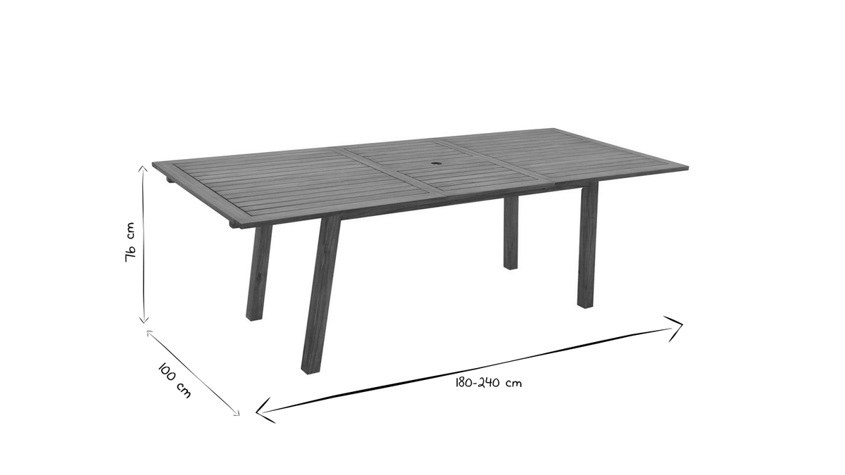 Table de jardin extensible rallonges intgres en bois massif L180-240 cm MAYEL