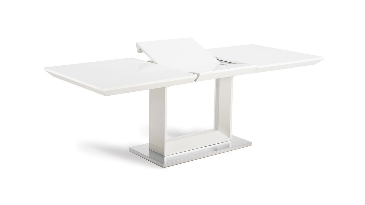 Table design extensible blanc brillant 160-220cm pieds alu bross ELENI