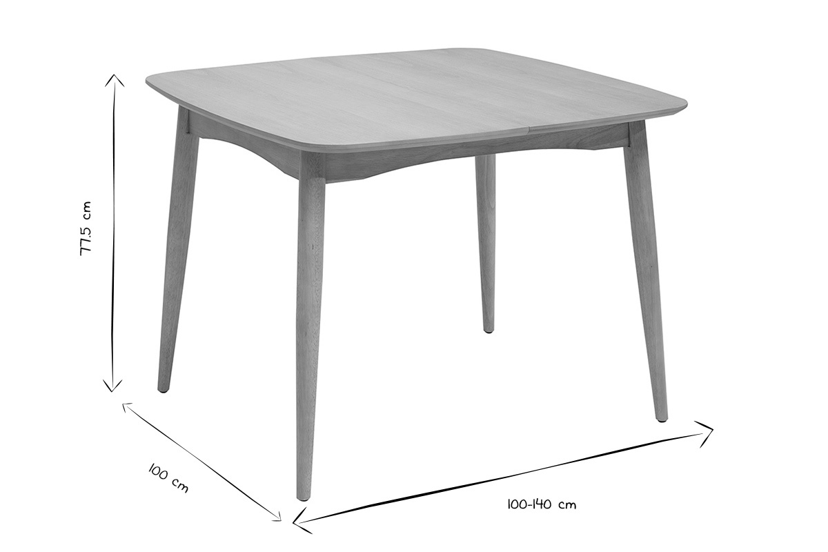 Table extensible rallonges int�gr�es carr�e en bois clair ch�ne L100-140 cm HELMA