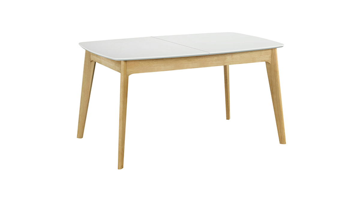 Table extensible rallonges intgres rectangulaire blanc et bois L140-180 cm MEENA