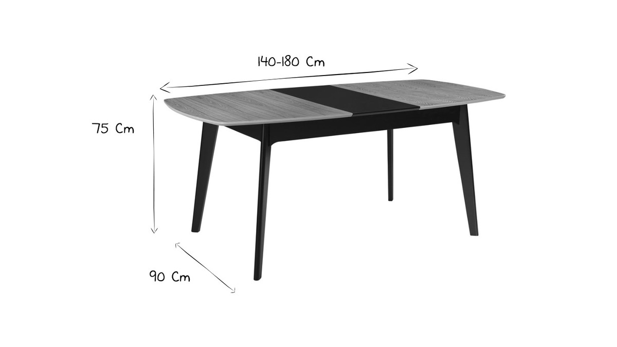 Table extensible rallonges intgres rectangulaire blanc et bois L140-180 cm MEENA