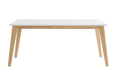 Table extensible rallonges intégrées rectangulaire blanche et bois clair L160-205 cm SWAD