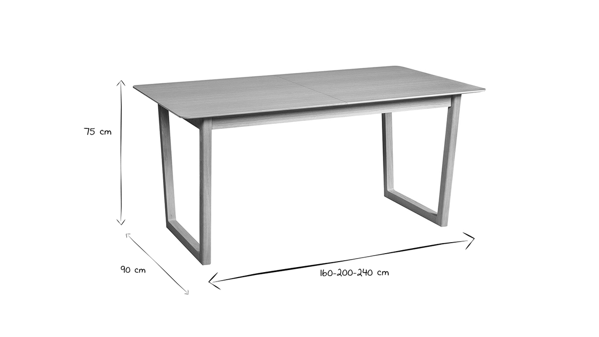 Table extensible rallonges intgres rectangulaire bois clair chne L160-240 cm LAHO