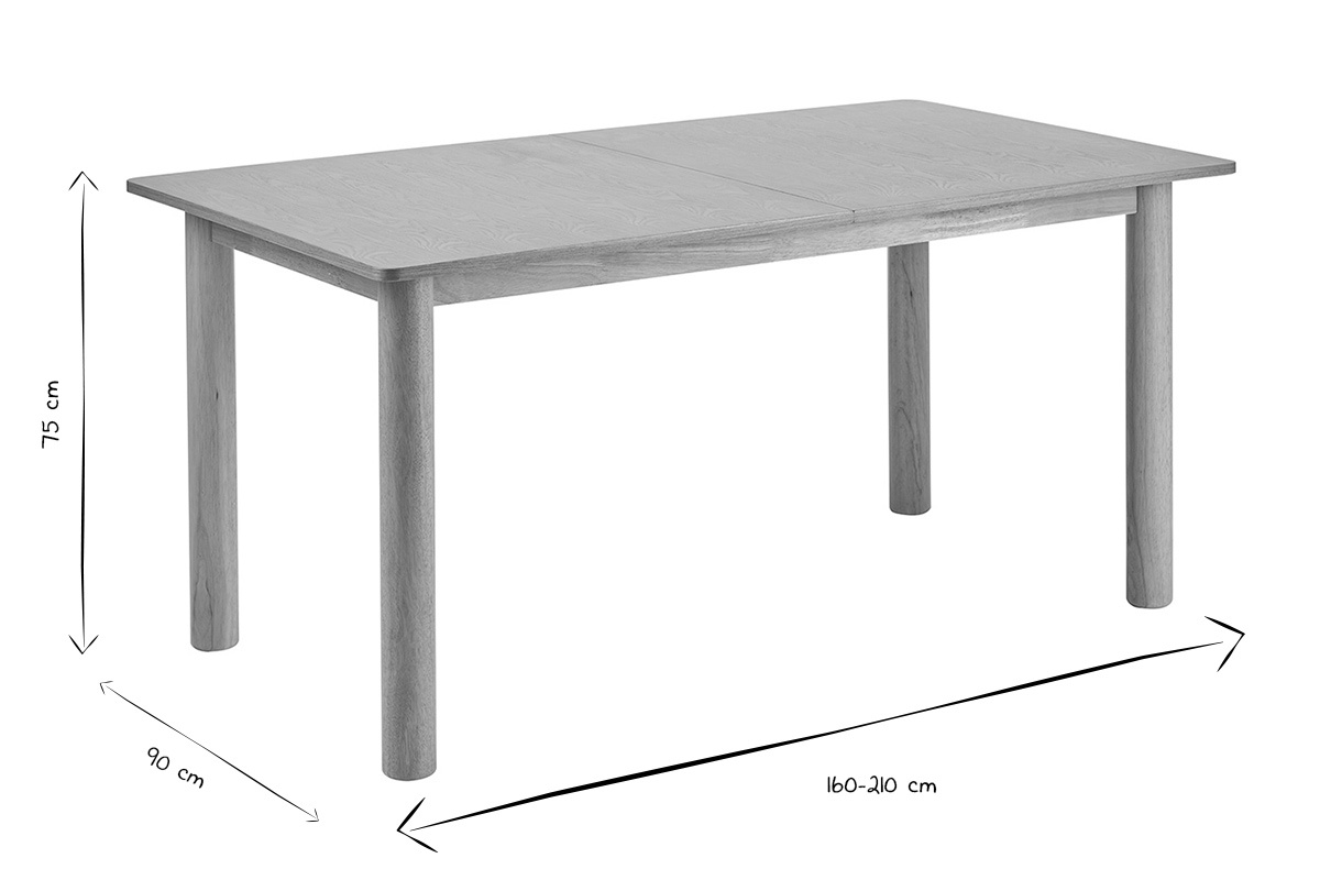 Table extensible rallonges int�gr�es rectangulaire bois clair fr�ne L160-210 cm CLAUDIE
