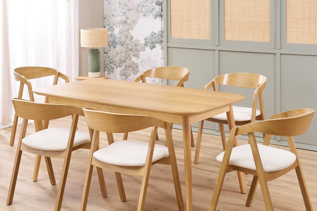 Table extensible rallonges intgres rectangulaire en bois clair chne L160-210 cm ANK