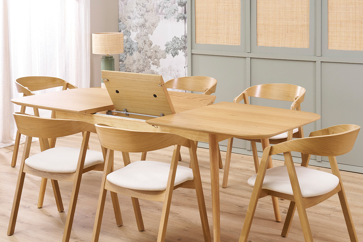 Table extensible rallonges intgres rectangulaire en bois clair chne L160-210 cm ANK