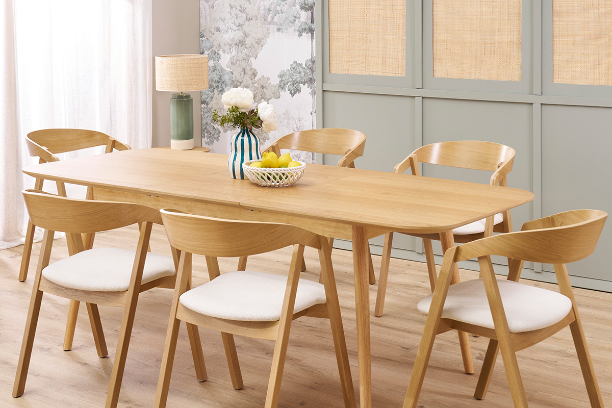 Table extensible rallonges intgres rectangulaire en bois clair chne L160-210 cm ANK