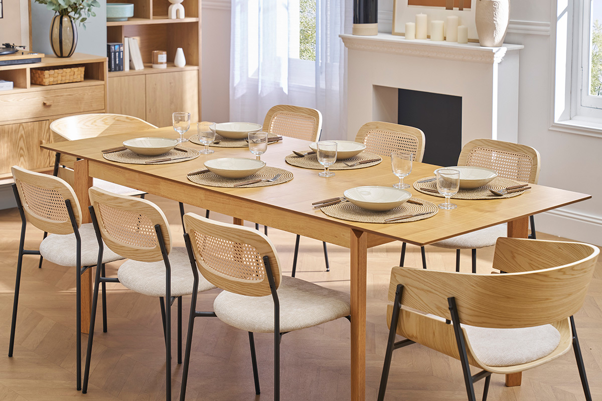 Table extensible rallonges intgres rectangulaire en bois clair frne L160-210 cm BONAVISTA