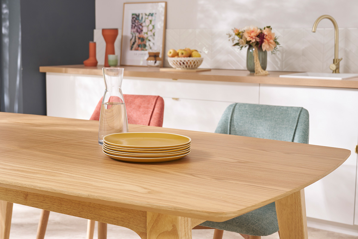 Table extensible rallonges intgres rectangulaire en bois clair L180-230 cm FIFTIES