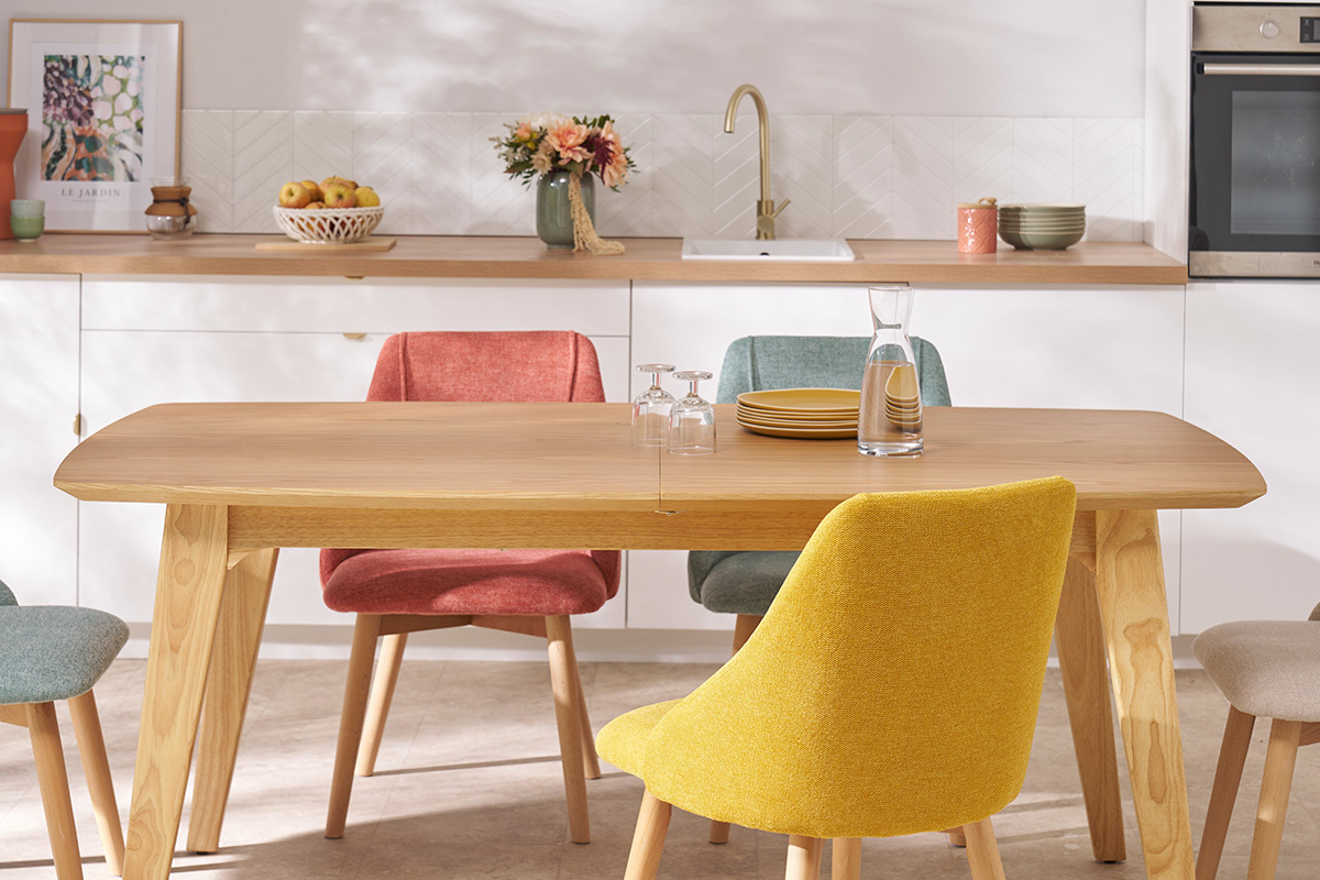 Table extensible rallonges intgres rectangulaire en bois clair L180-230 cm FIFTIES