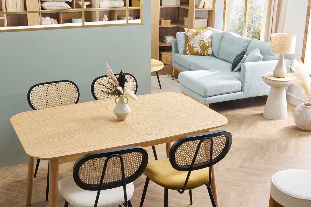 Table extensible rallonges intgres rectangulaire en bois fonc noyer L140-170 cm ANK