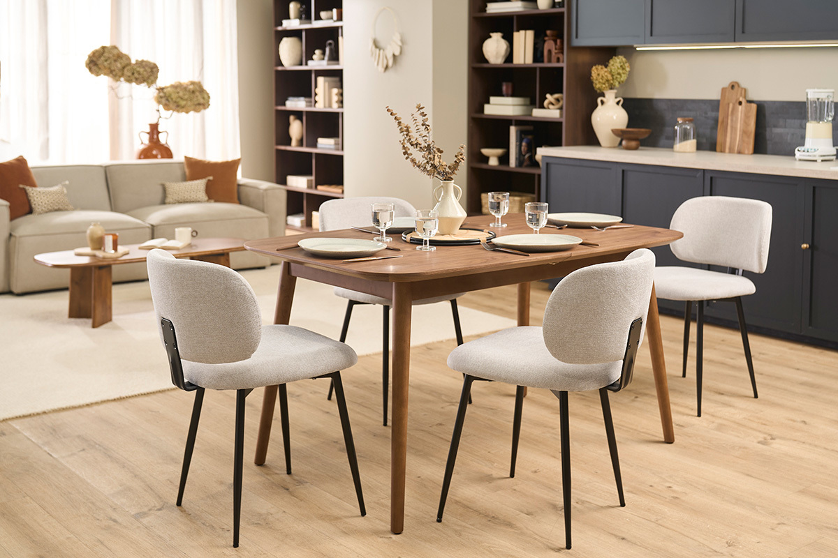 Table extensible rallonges int�gr�es rectangulaire en bois fonc� noyer L140-170 cm ANK