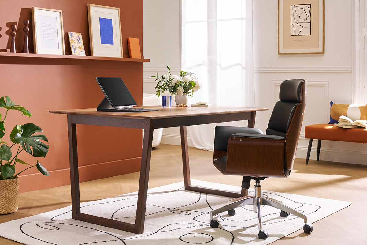 Table extensible rallonges intgres rectangulaire en bois fonc noyer L160-240 cm LAHO