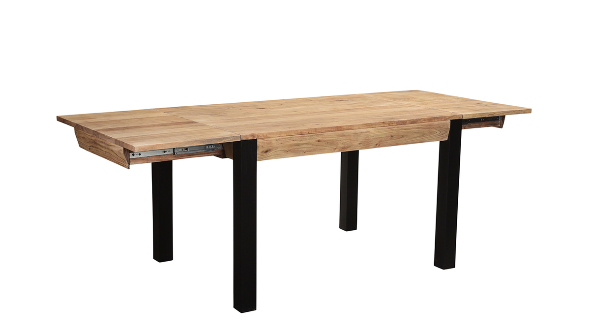 Table extensible rallonges intgres rectangulaire en bois massif et mtal noir L120-210 cm TRAP