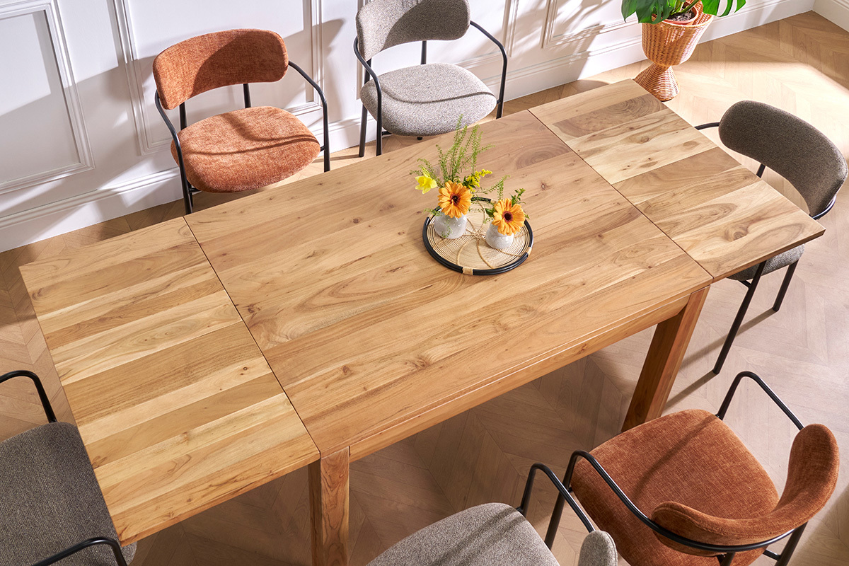Table extensible rallonges intgres rectangulaire en bois massif L120-210 cm BALTO