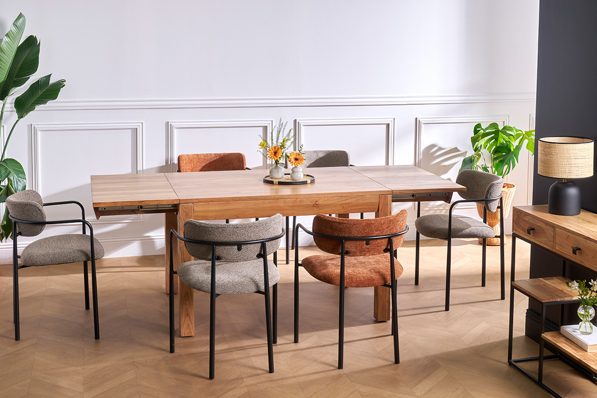 Table extensible rallonges intgres rectangulaire en bois massif L120-210 cm BALTO