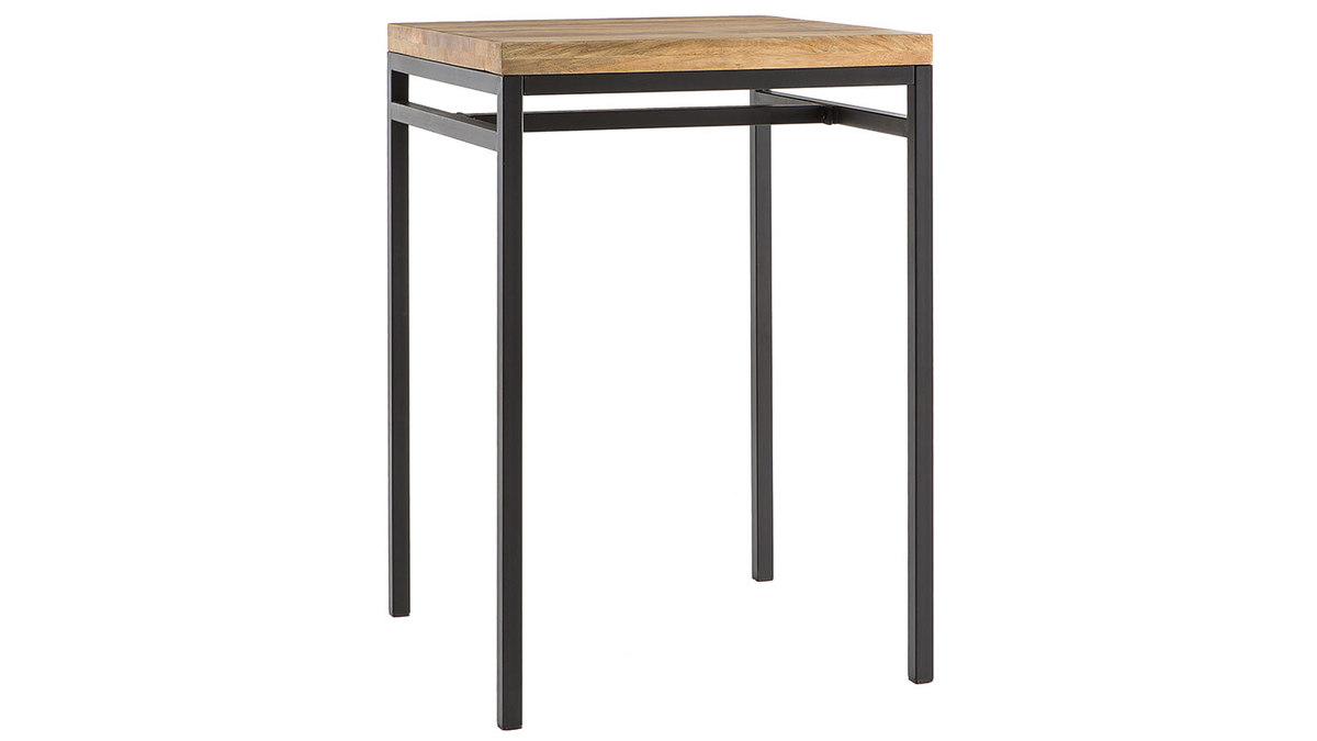 Table haute carre en manguier massif et mtal noir L70 cm YPSTER