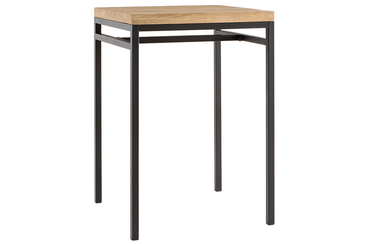 Table haute carr�e en manguier massif et m�tal noir L70 cm YPSTER