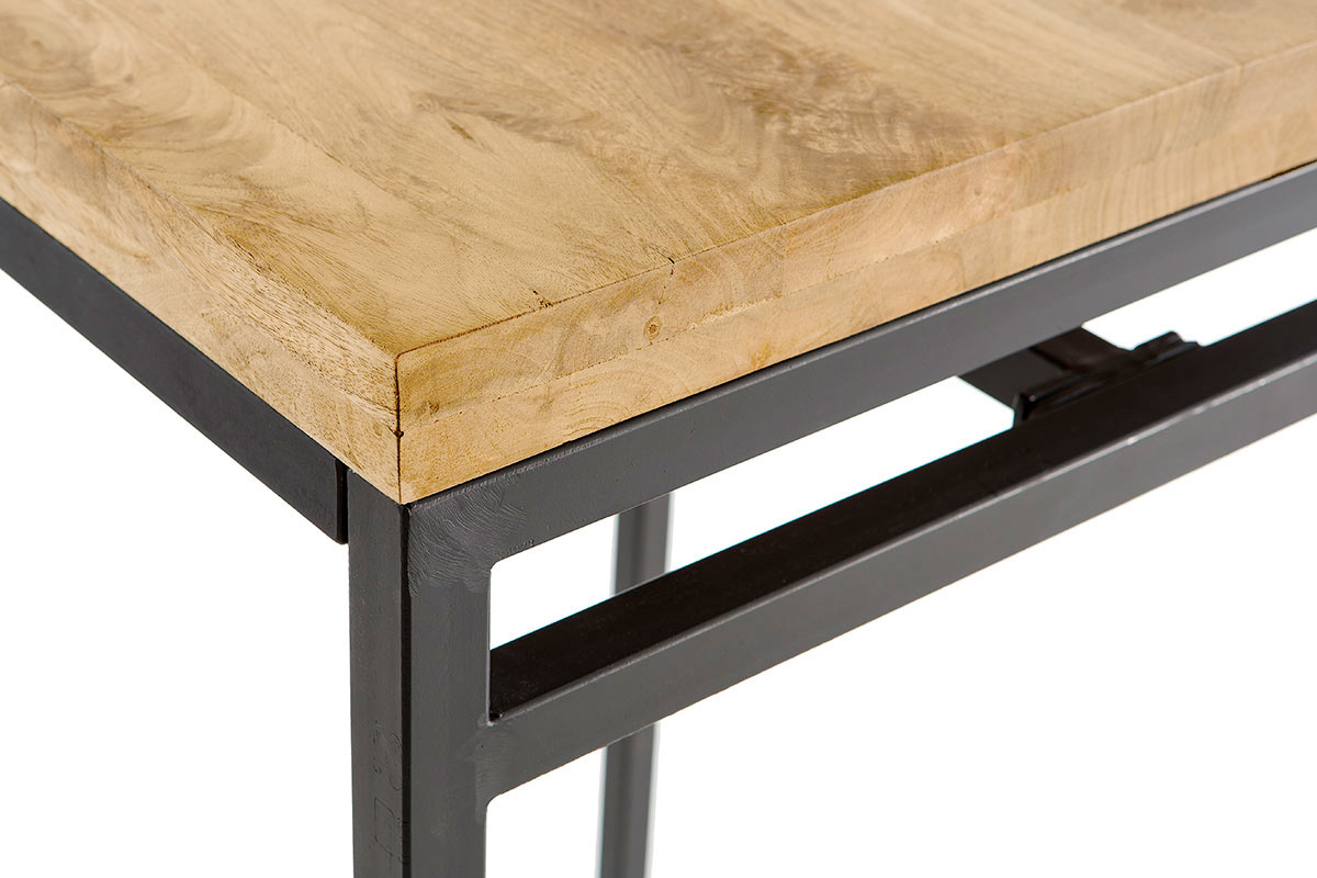 Table haute carr�e en manguier massif et m�tal noir L70 cm YPSTER