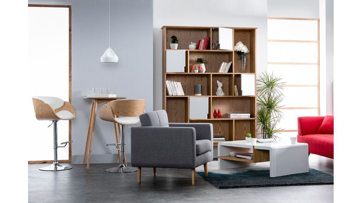 Table haute carre frne naturel scandinave L60 cm BALTIK