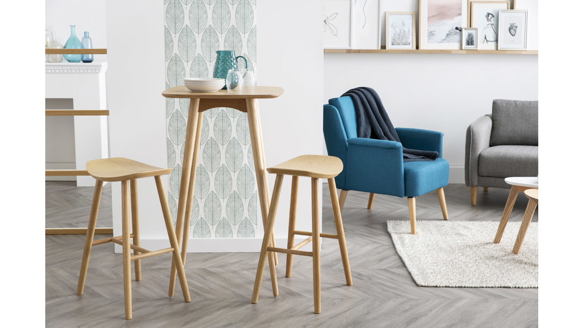 Table haute carre frne naturel scandinave L60 cm BALTIK