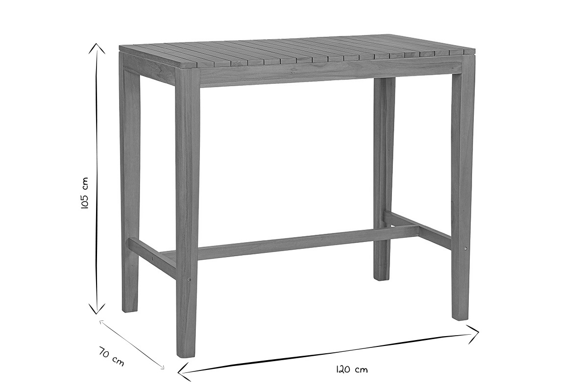 Table haute de jardin rectangulaire en bois teck massif L120 cm GILI