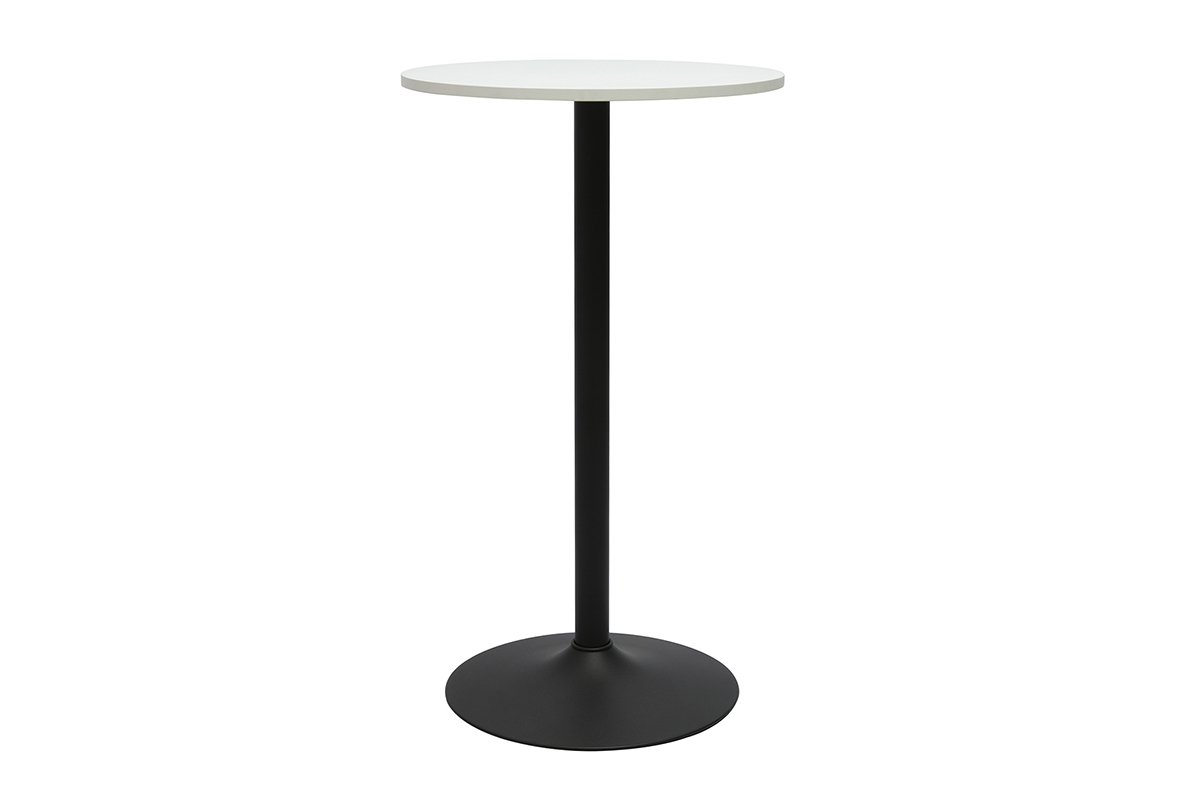 Table haute design ronde blanche et mtal noir D60 cm CALISTA