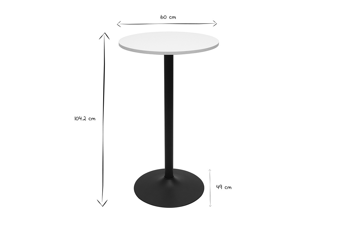 Table haute design ronde blanche et mtal noir D60 cm CALISTA