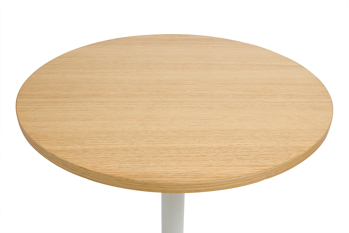 Table haute design ronde en bois clair chne et mtal blanc D60 cm CALISTA