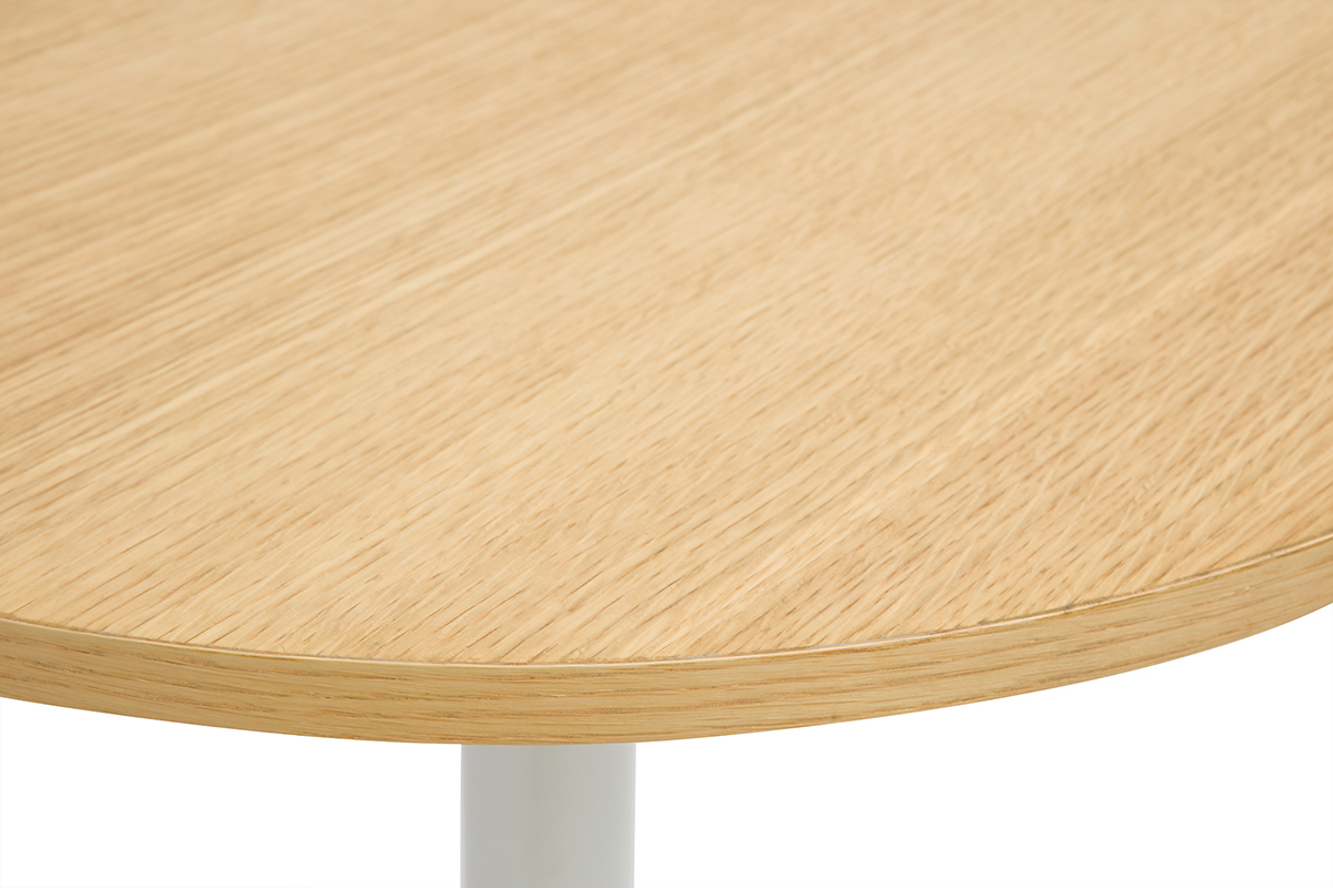 Table haute design ronde en bois clair chne et mtal blanc D60 cm CALISTA