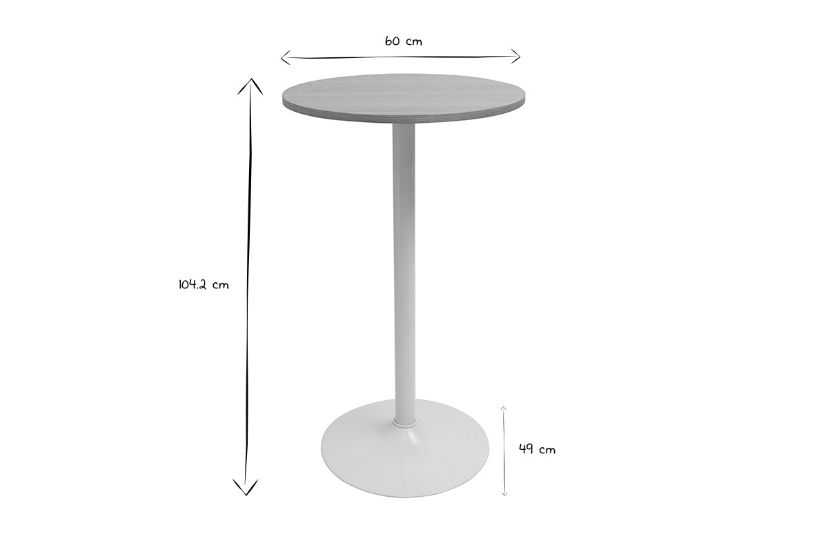 Table haute design ronde en bois clair chne et mtal blanc D60 cm CALISTA