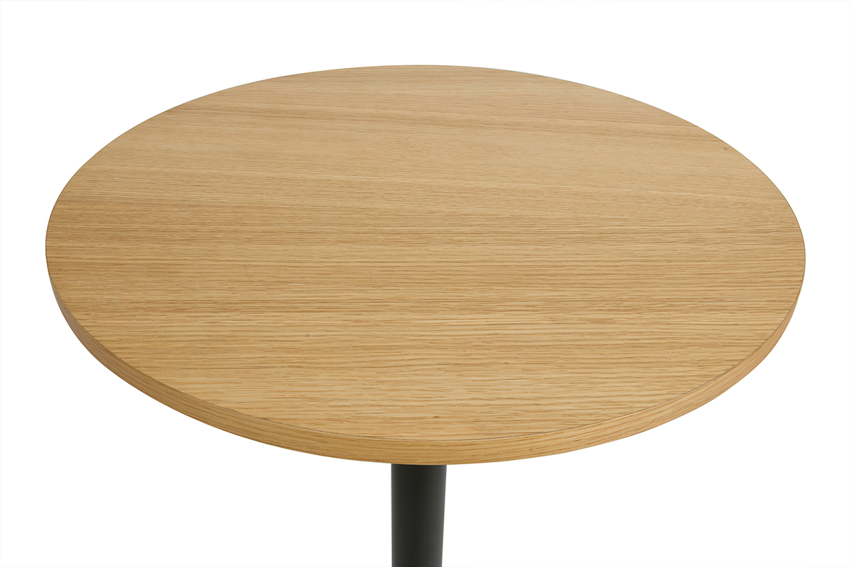 Table haute design ronde en bois clair chne et mtal noir D60 cm CALISTA