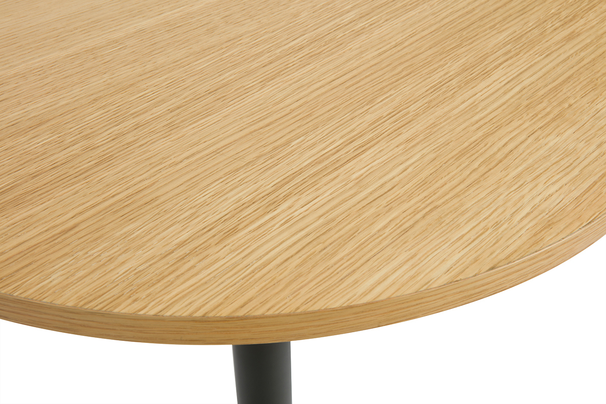 Table haute design ronde en bois clair chne et mtal noir D60 cm CALISTA